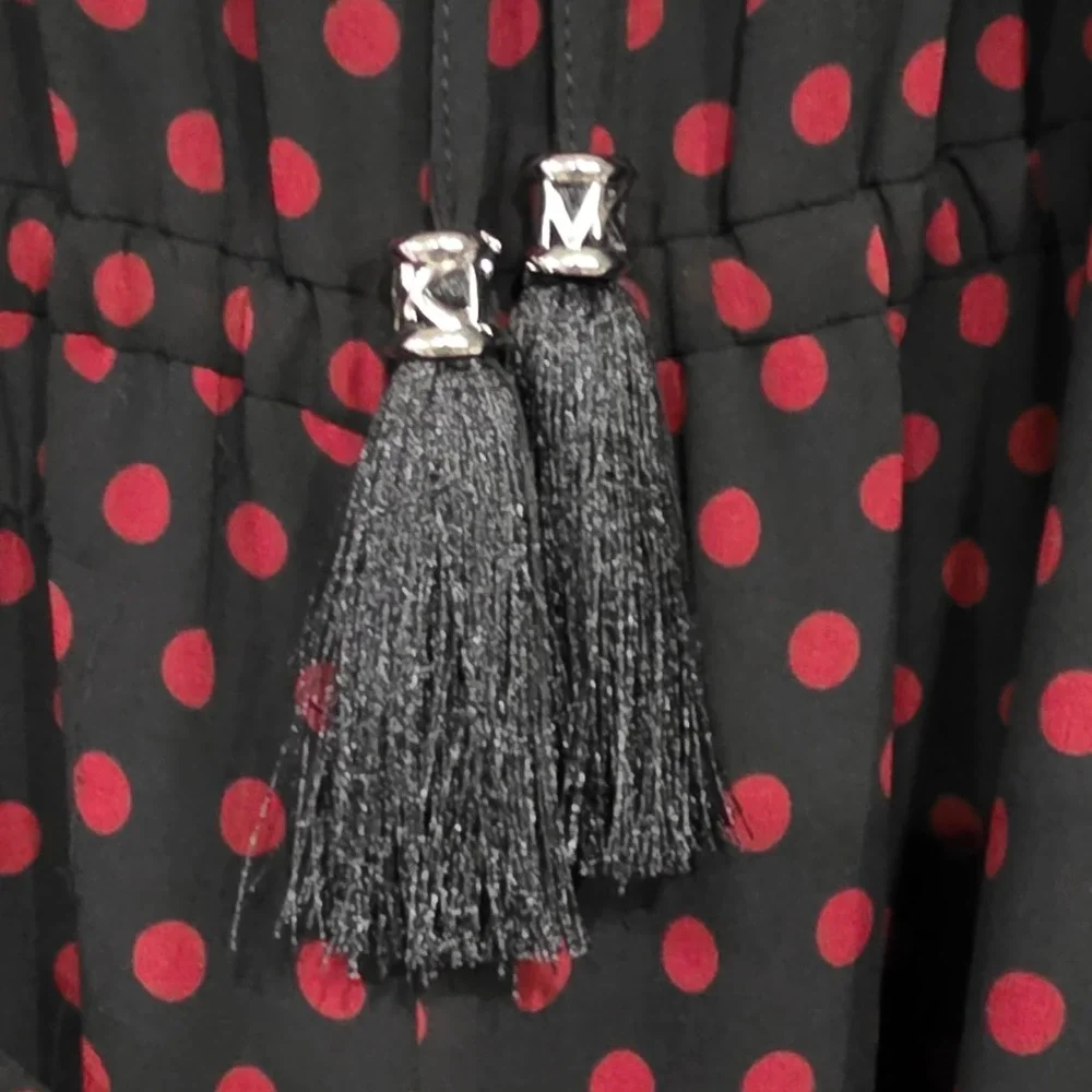 Michael Michael Kors Jumpsuit XL Black Red Polka Dot Long Sleeve Belted Crepe